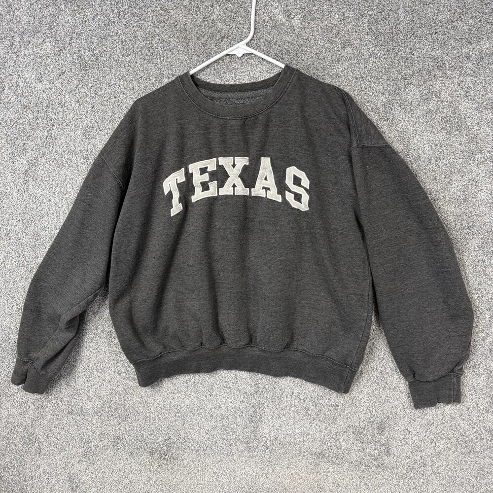 New York Popular Texas Sweatshirt Mens L Gray Fleece Crewneck College Graphic